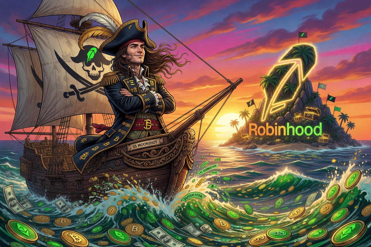 Captain on bow with coin-filled seas